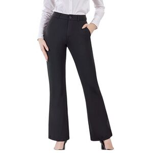 BAMANS Relaxed Fit Black Trousers Stretch Hi-Waist Straight Leg